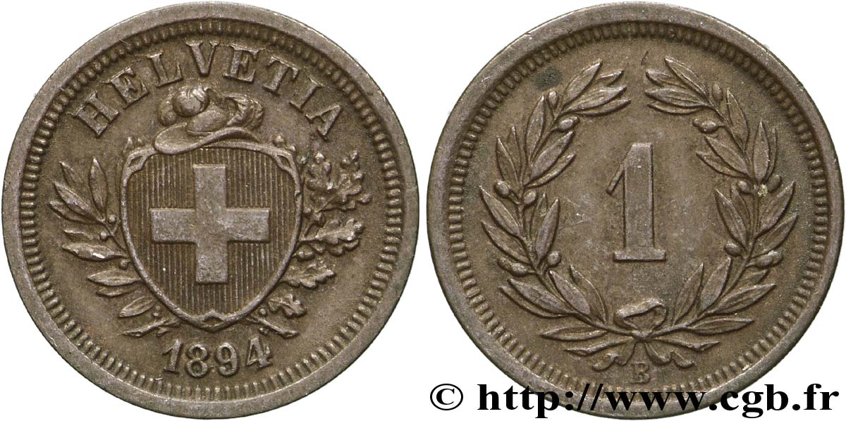 SUIZA 1 Centime Croix Suisse 1894 Berne - B EBC 