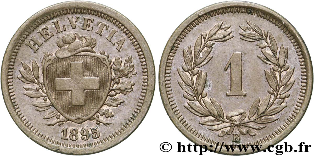 SWITZERLAND 1 Centime Croix Suisse 1895 Berne - B AU 