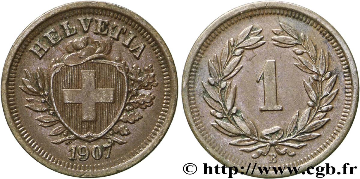 SUIZA 1 Centime Croix Suisse 1907 Berne - B EBC 