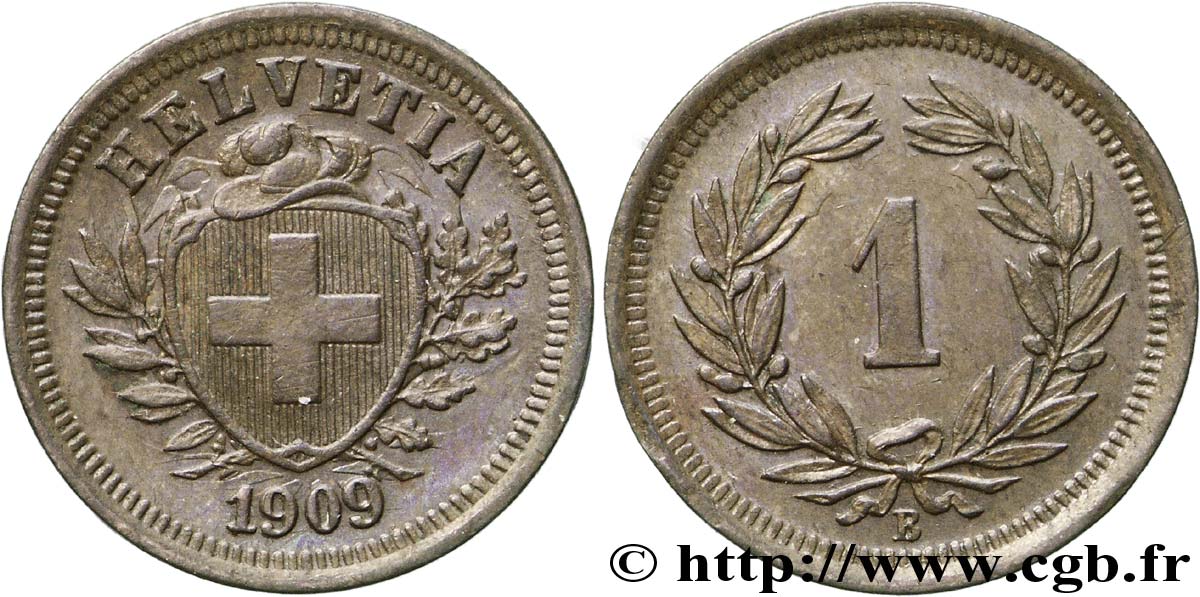 SUIZA 1 Centime Croix Suisse 1909 Berne - B EBC 