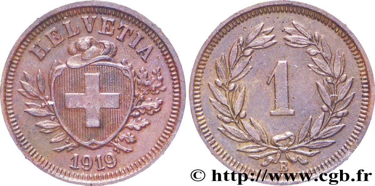 SUIZA 1 Centime Croix Suisse 1919 Berne - B EBC 