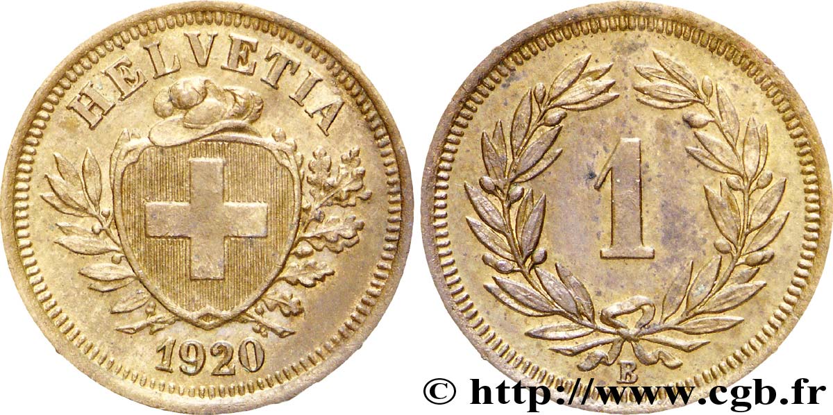 SUIZA 1 Centime Croix Suisse 1920 Berne - B EBC 
