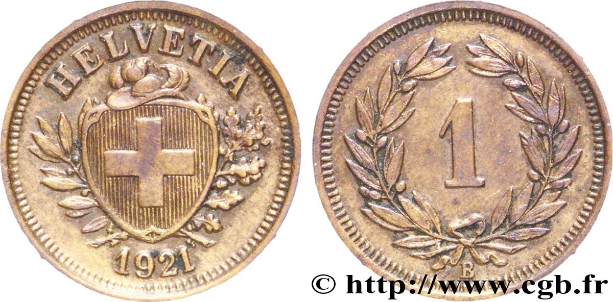 SUIZA 1 Centime Croix Suisse 1921 Berne - B EBC 
