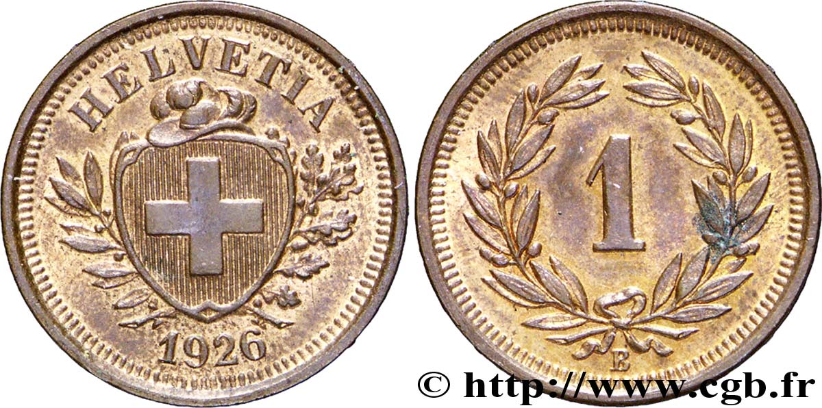 SWITZERLAND 1 Centime Croix Suisse 1926 Berne - B AU 