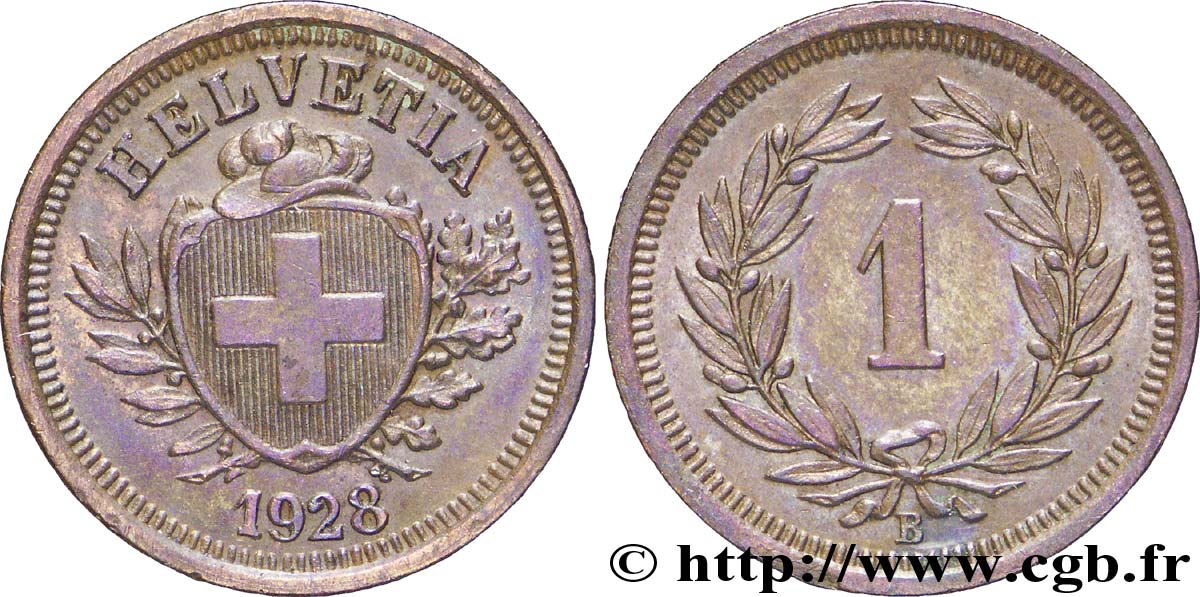 SUIZA 1 Centime Croix Suisse 1928 Berne - B EBC 