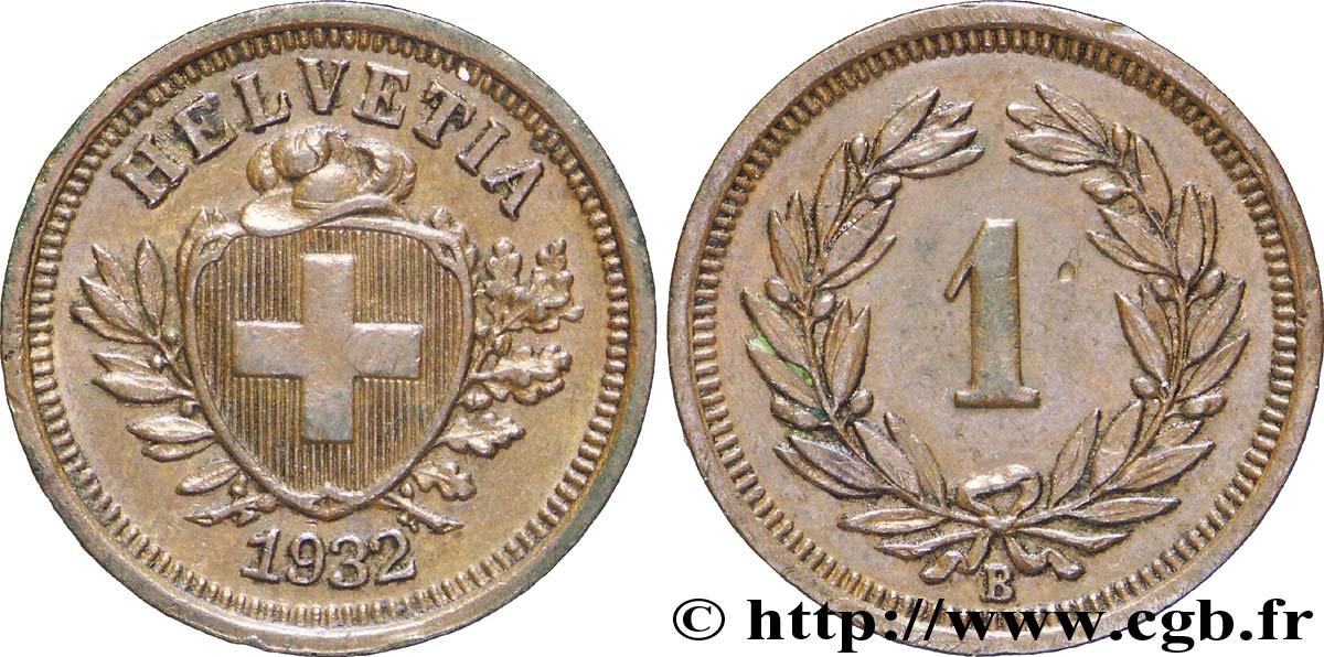 SUIZA 1 Centime Croix Suisse 1932 Berne - B EBC 