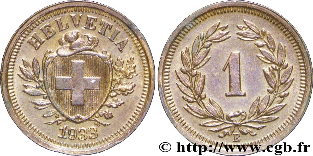 SUIZA 1 Centime Croix Suisse 1933 Berne - B EBC 