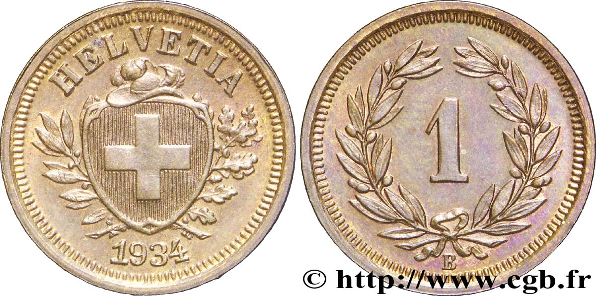 SUIZA 1 Centime Croix Suisse 1934 Berne - B EBC 