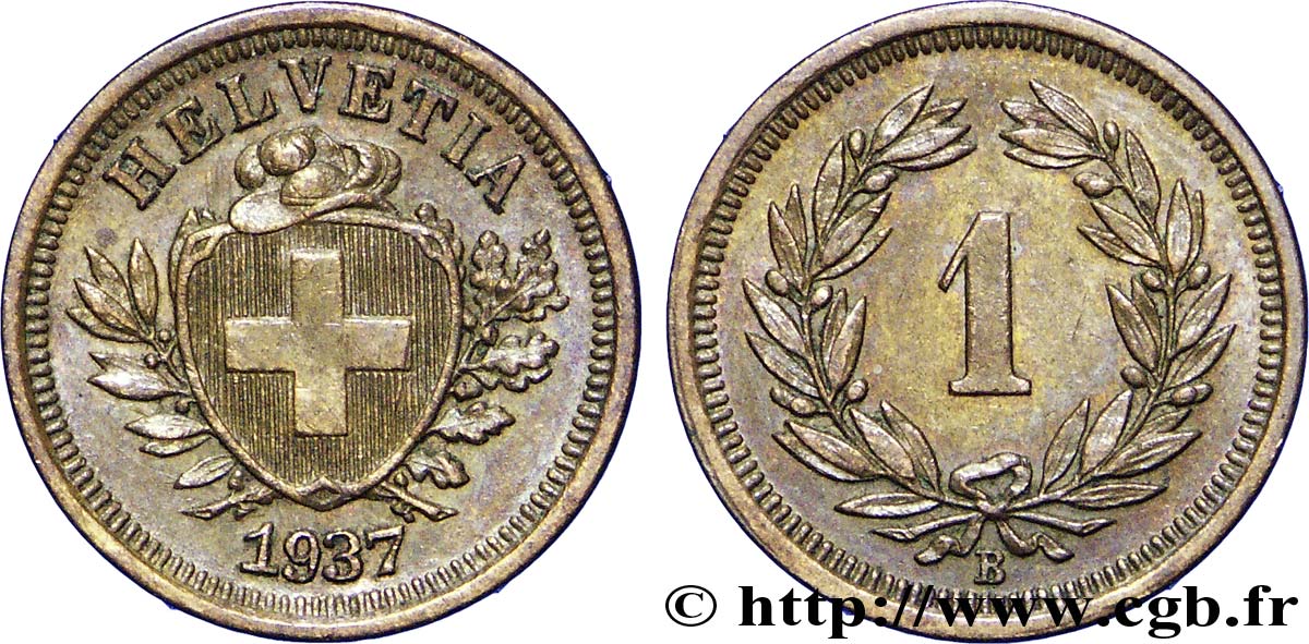SUIZA 1 Centime Croix Suisse 1937 Berne - B EBC 