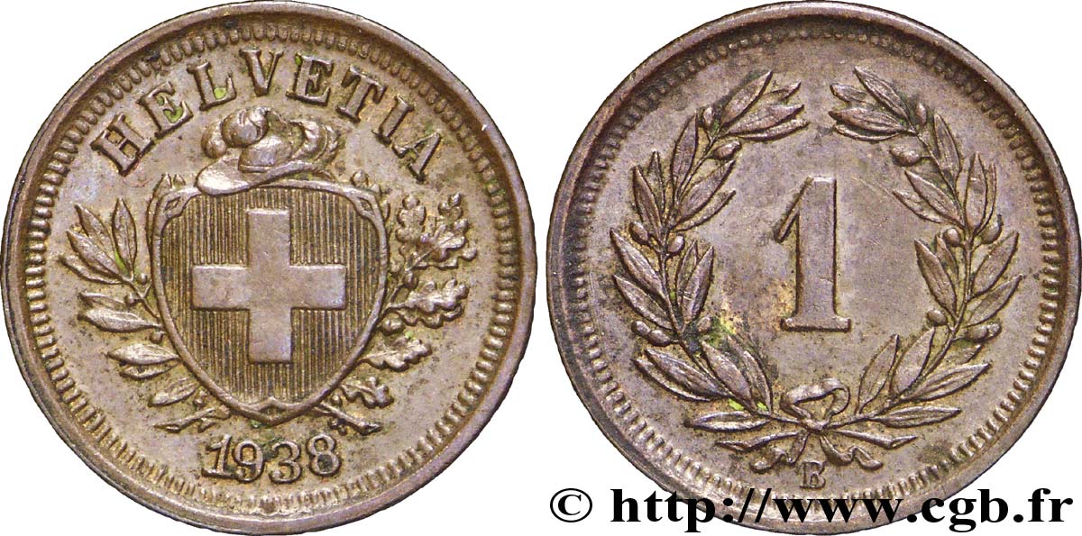 SUIZA 1 Centime Croix Suisse 1938 Berne - B EBC 