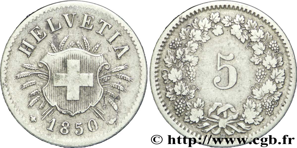 SWITZERLAND 5 Centimes (Rappen) croix suisse 1850 Strasbourg - BB VF 