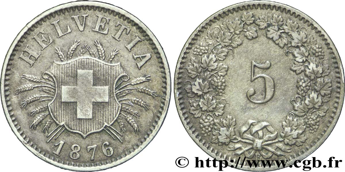 SVIZZERA  5 Centimes (Rappen) croix suisse 1876 Berne - B SPL 