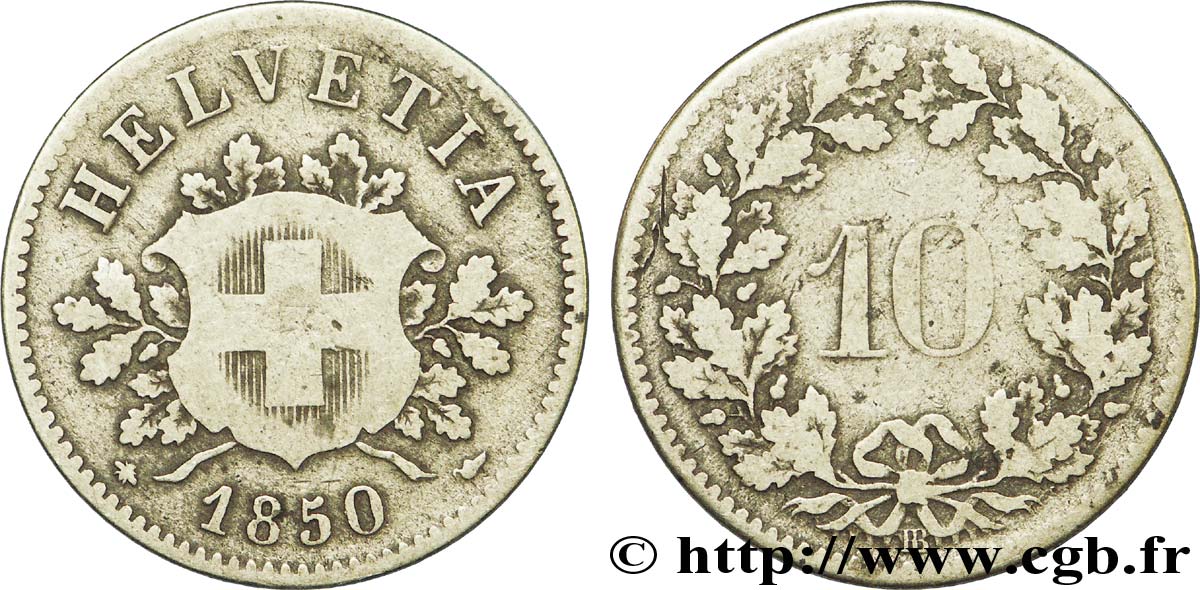 SUIZA 10 Centimes (Rappen) croix suisse 1850 Strasbourg - BB BC+ 