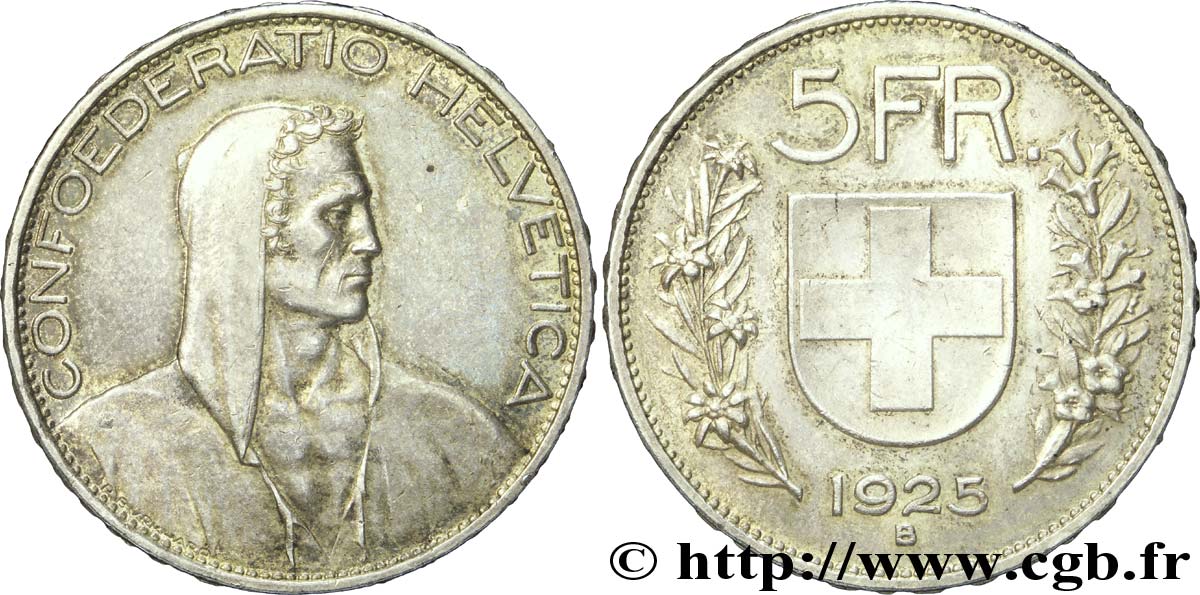 SWITZERLAND 5 Francs berger / écu 1925 Berne - B AU 