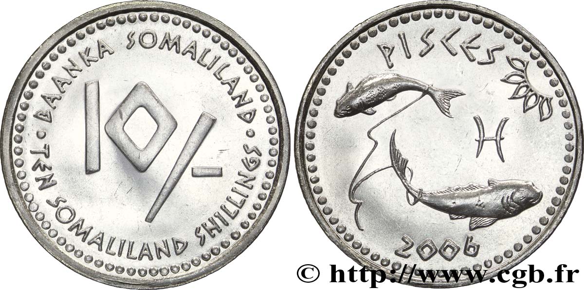 SOMALILAND 10 Shillings série Horoscope : poisson 2006  MS 