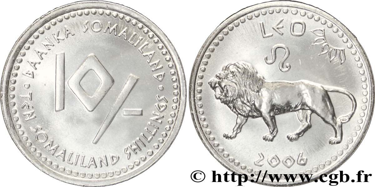 SOMALILANDIA 10 Shillings série Horoscope : lion 2006  SC 