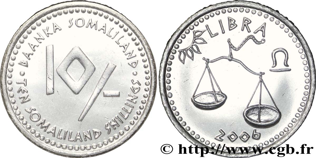 SOMALILAND 10 Shillings série Horoscope : balance 2006  MS 