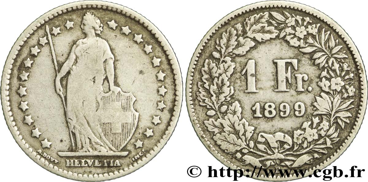 SWITZERLAND 1 Franc Helvetia 1899 Berne - B VF 
