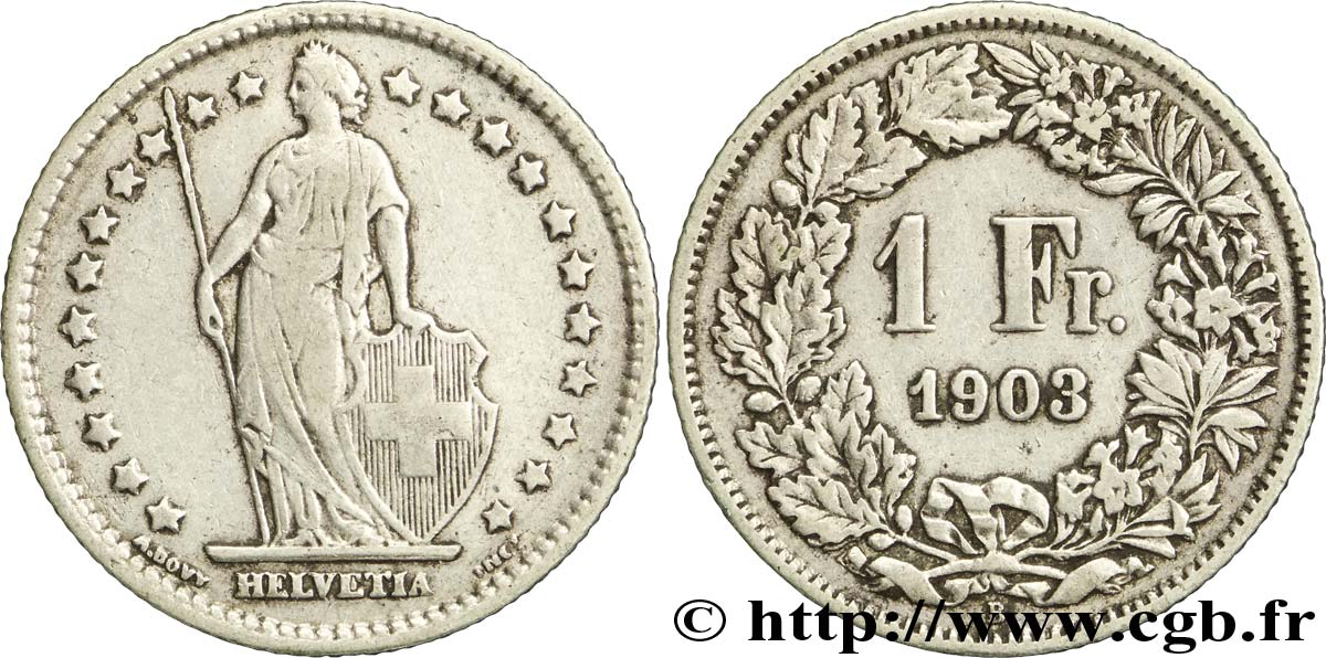SWITZERLAND 1 Franc Helvetia 1903 Berne - B XF 