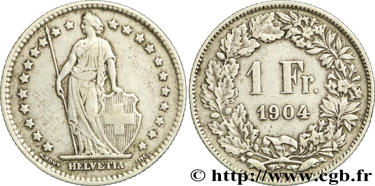 SWITZERLAND 1 Franc Helvetia 1904 Berne - B XF 