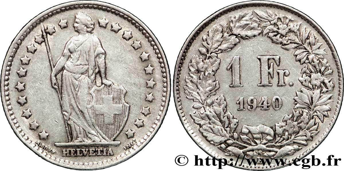 SVIZZERA  1 Franc Helvetia 1940 Berne BB 
