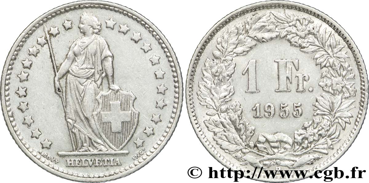 SUIZA 1 Franc Helvetia 1955 Berne - B EBC 