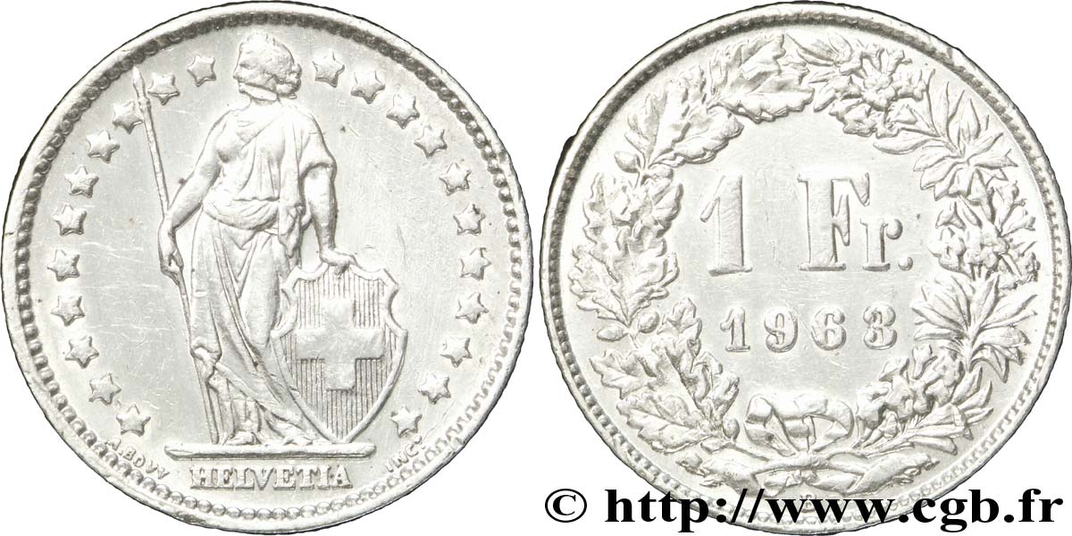 SWITZERLAND 1 Franc Helvetia 1963 Berne - B AU 