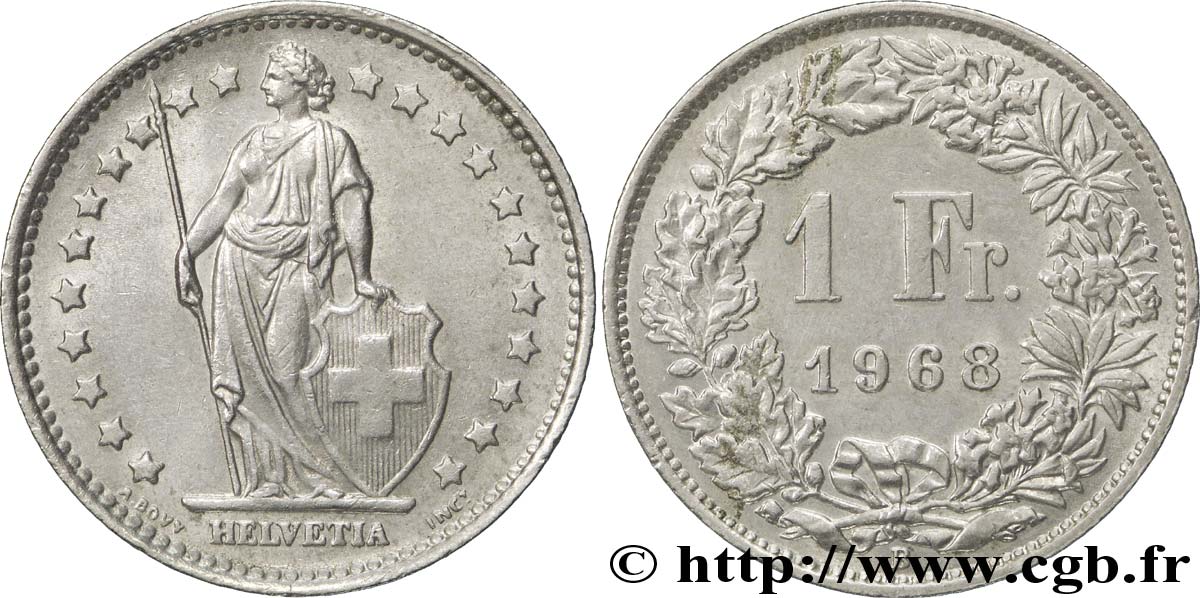 SWITZERLAND 1 Franc Helvetia 1968 Berne - B AU 