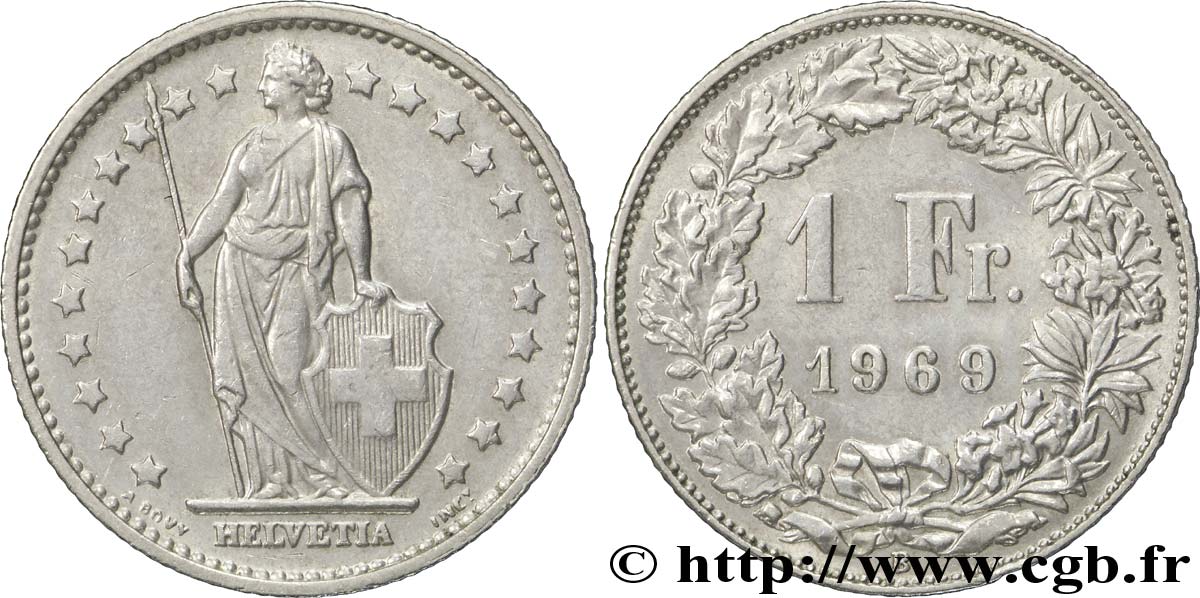 SUIZA 1 Franc Helvetia 1969 Berne - B EBC 