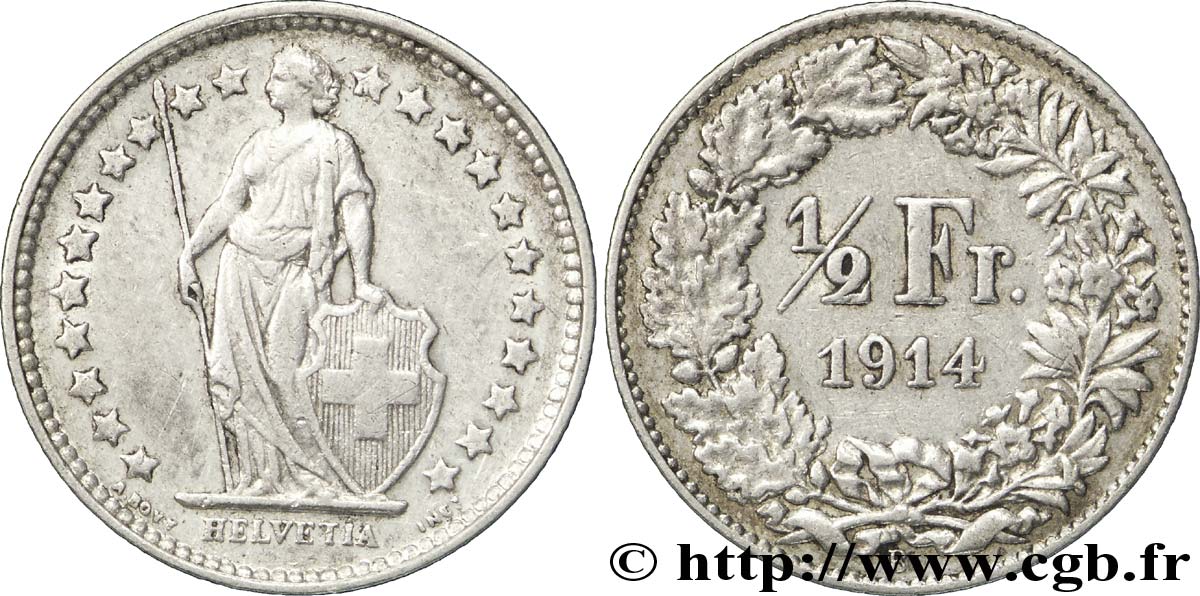 SUIZA 1/2 Franc Helvetia 1914 Berne - B EBC 