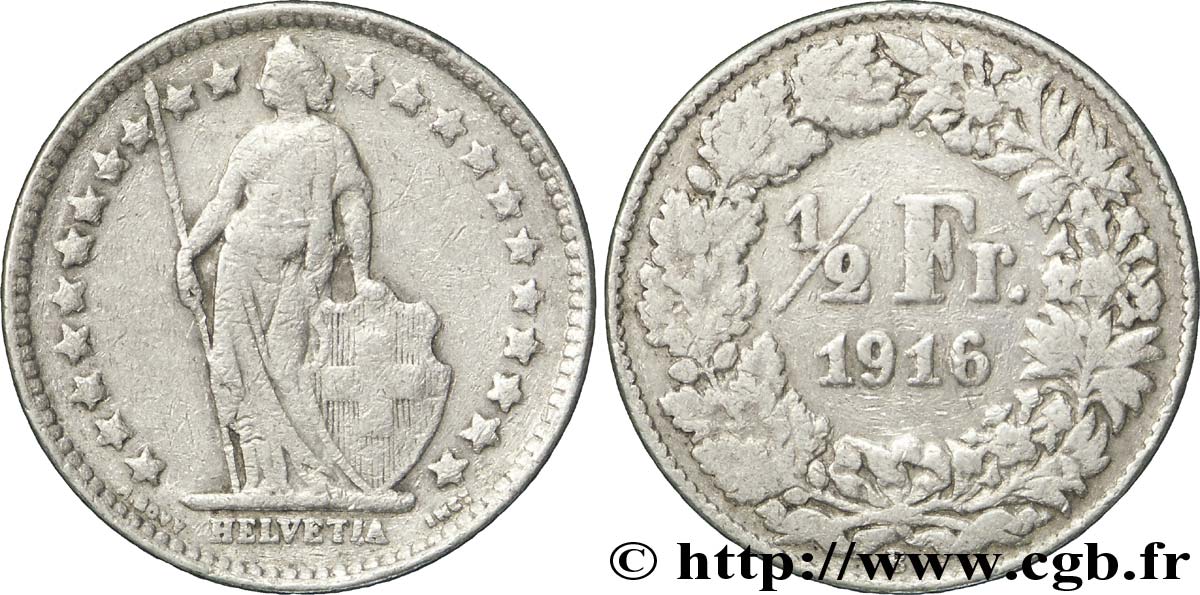 SUIZA 1/2 Franc Helvetia 1916 Berne - B BC 