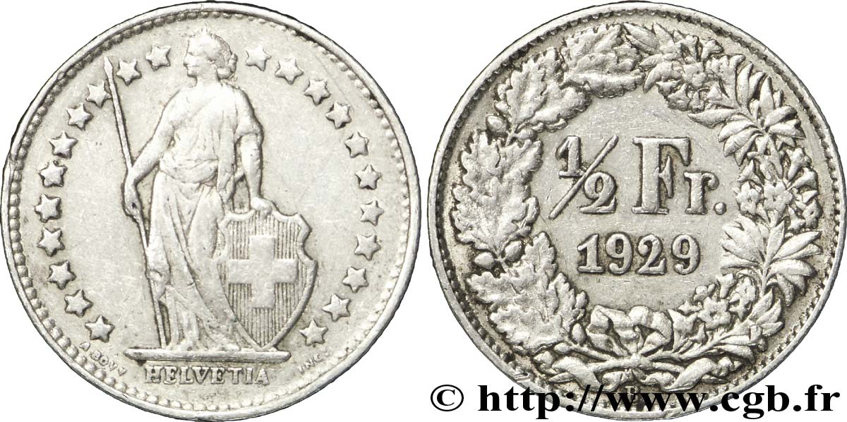 SVIZZERA  1/2 Franc Helvetia 1929 Berne BB 