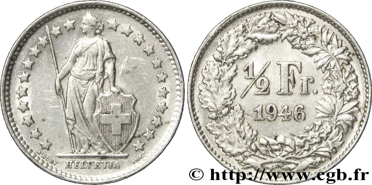 SUIZA 1/2 Franc Helvetia 1946 Berne - B EBC 