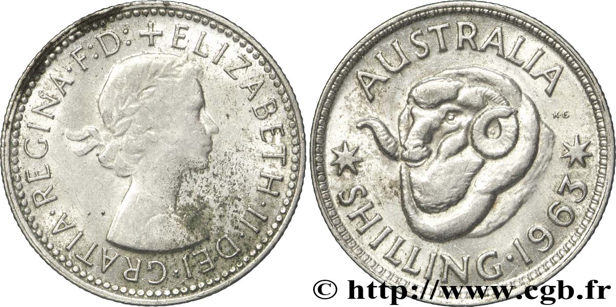 AUSTRALIA 1 Shilling Elisabeth II / bélier 1963 Melbourne VF 
