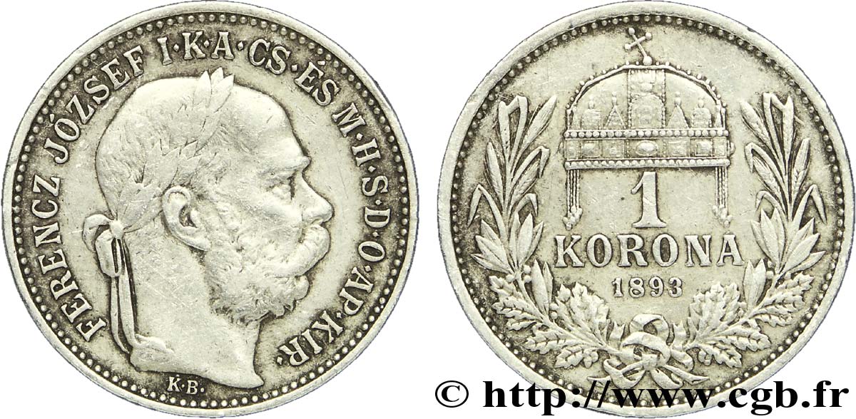 HUNGARY 1 Korona François-Joseph 1893 Kremnitz - KB XF 