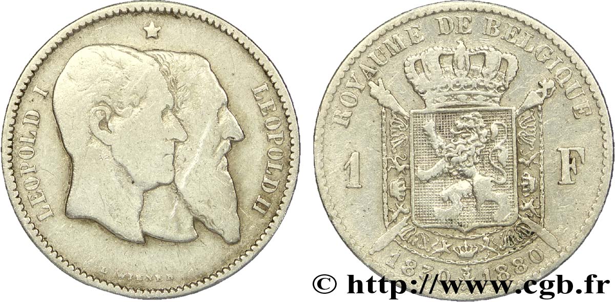 BÉLGICA 1 Franc 50e anniversaire de l’indépendance 1880  BC 