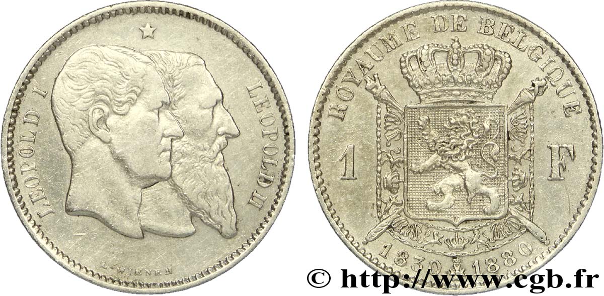 BELGIO 1 Franc 50e anniversaire de l’indépendance 1880  q.SPL 