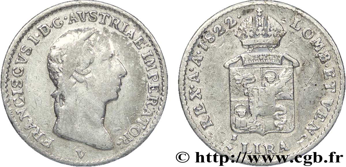 ITALY - LOMBARDY - VENETIA 1/4 Lire Royaume Lombardo-Vénitien François Ier d’Autriche 1822 Venise - V VF 