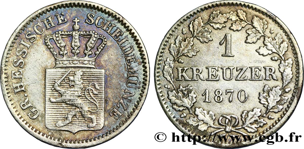 GERMANY - HESSE 1 Kreuzer Hesse-Darmstadt 1870  AU 