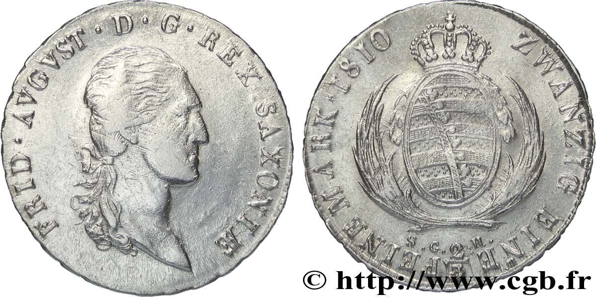 ALEMANIA - SAJONIA 2/3 Thaler Frédéric-Auguste, roi de Saxe/ blason 1810  MBC 