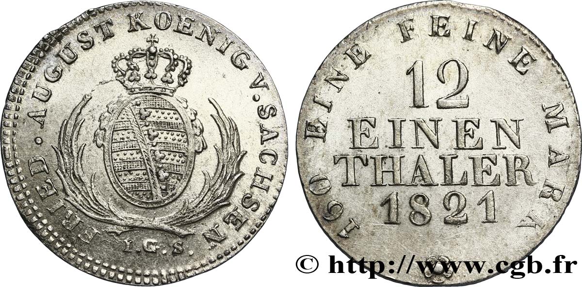 ALEMANIA - SAJONIA 1/12 Thaler Royaume de Saxe ( Frédéric-Auguste) blason 1821  EBC 