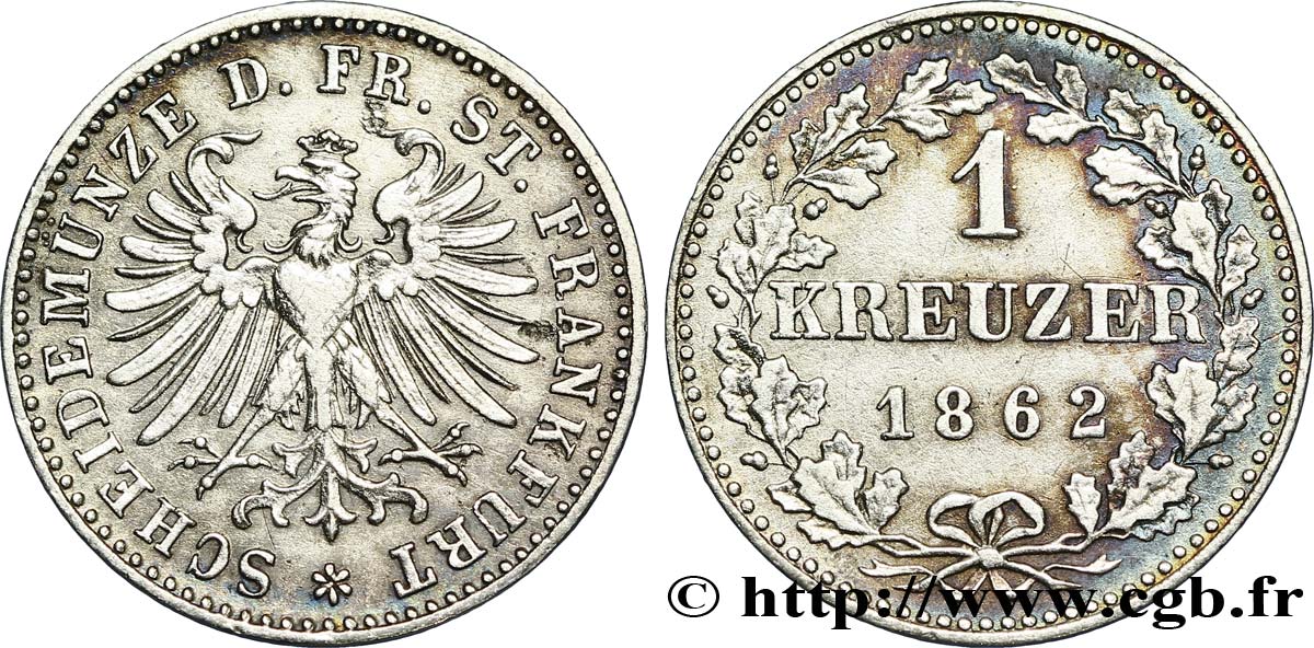 ALLEMAGNE - VILLE LIBRE DE FRANCFORT 1 Kreuzer Ville libre de Francfort :  aigle 1862 Francfort SUP 