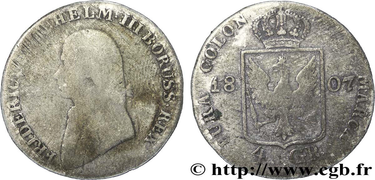 ALLEMAGNE - PRUSSE 1/6 Thaler (4 Groschen)  Frédéric-Guillaume III roi de Prusse 1807 Berlin B 
