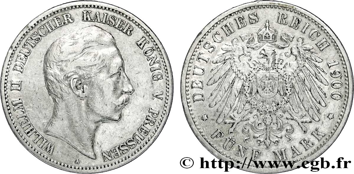 ALEMANIA - PRUSIA 5 Mark Guillaume II / aigle 1900 Berlin BC+ 