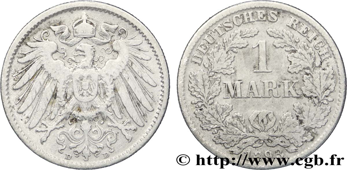 ALEMANIA 1 Mark Empire aigle impérial 2e type 1893 Munich - D BC+ 