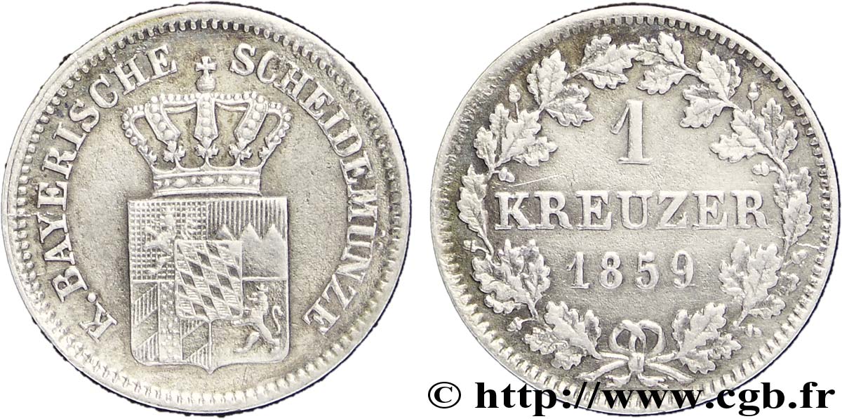 ALEMANIA - BAVIERA 1 Kreuzer armes couronnées de Bavière 1859  EBC 