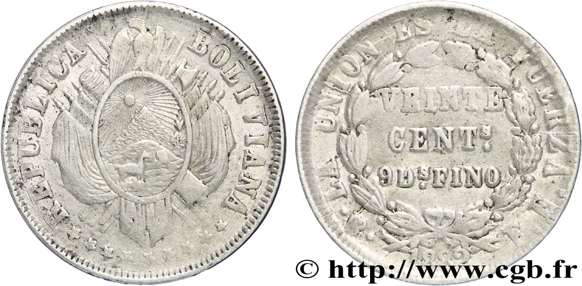 BOLIVIA 20 Centavos emblème 1882 Potosi VF 