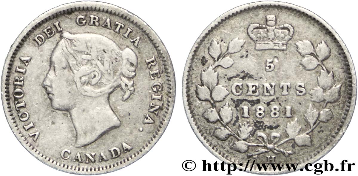 CANADA 5 Cents  Victoria 1881 Heaton VF 