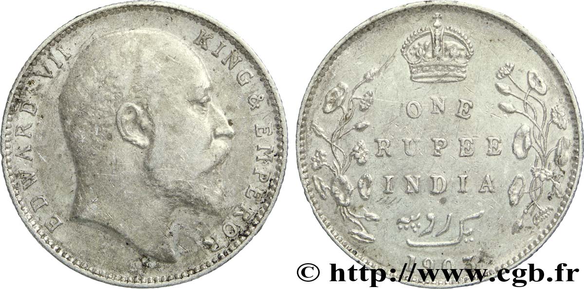 INDIA BRITANNICA 1 Roupie Edouard VII 1903 Bombay q.BB 