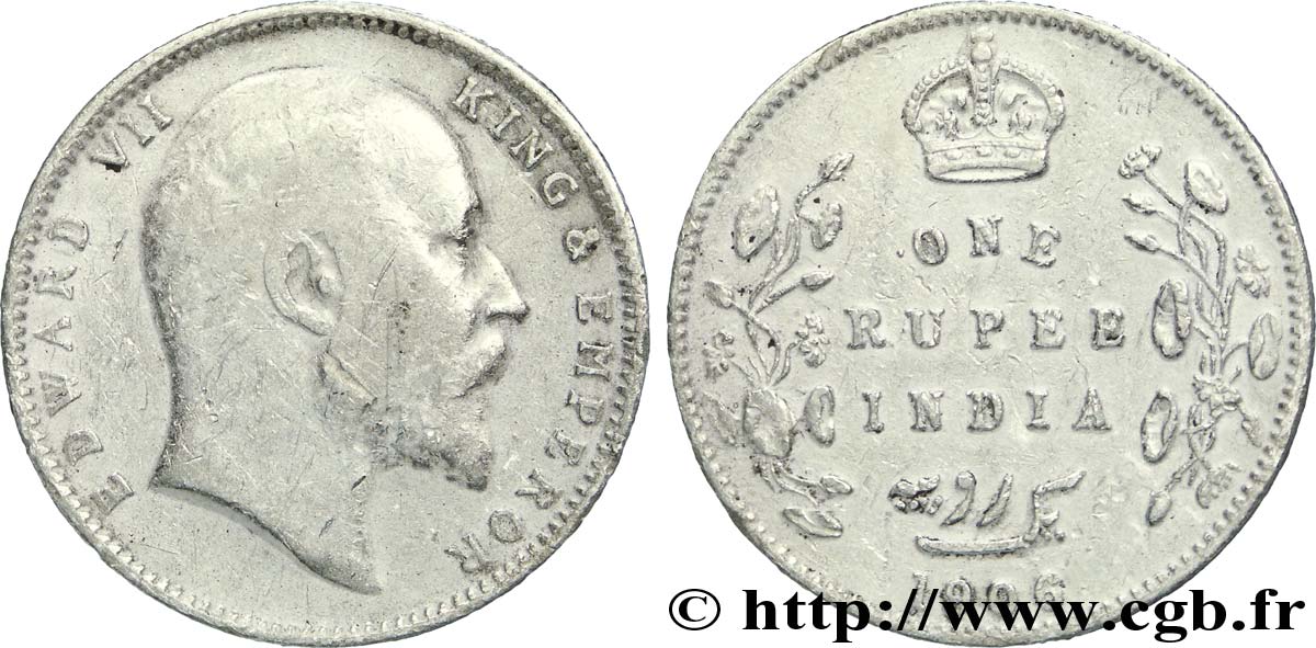 BRITISCH-INDIEN 1 Roupie Edouard VII 1906 Calcutta S 